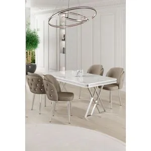 Rigel - White, Chrome, Cappuccino White
Chrome
Cappuccino Dining Table & Chairs Set (5 Pieces)