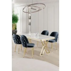 Rigel - White, Gold, Anthracite White
Gold
Anthracite Dining Table & Chairs Set (5 Pieces)