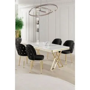 Rigel - White, Gold, Black White
Gold
Black Dining Table & Chairs Set (5 Pieces)