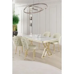 Rigel - White, Gold, Cream White
Gold
Cream Dining Table & Chairs Set (5 Pieces)