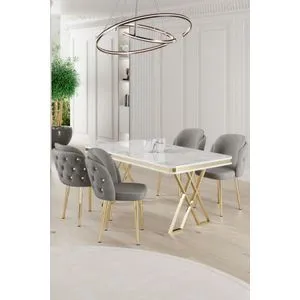 Rigel - White, Gold, Grey White
Gold
Grey Dining Table & Chairs Set (5 Pieces)