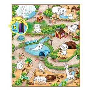 Rollmatz Podloga za igranje Zoološki vrt + 6 flomastera 90 x 120cm
