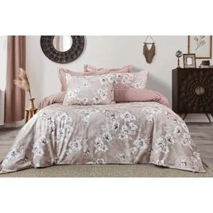 Romantica PowderWhiteBrown Satin Double Quilt Cover Set