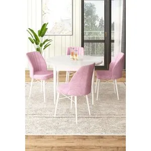 Rox - White, Pink White
Pink Dining Table & Chairs Set (5 Pieces)