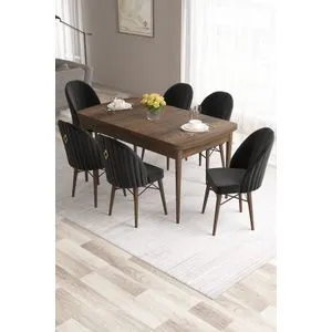 Roz - Baroque, Black Baroque
Black Extendable Dining Table & Chairs Set (7 Pieces)