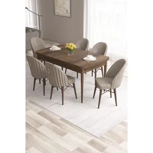 Roz - Baroque, Cappuccino Baroque Set Trpezarijskog Stola i Stolica (7 Delova)