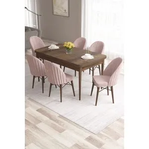 Roz - Baroque, Pink Baroque
Pink Extendable Dining Table & Chairs Set (7 Pieces)