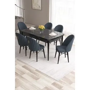 Roz - Black Marble, Anthracite Black Marble
Anthracite Extendable Dining Table & Chairs Set (7 Pi...