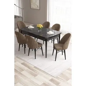Roz - Black Marble, Brown Black Marble
Brown Extendable Dining Table & Chairs Set (7 Pieces)