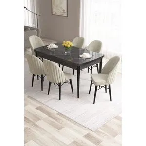 Roz - Black Marble, Cream Black Marble
Cream Extendable Dining Table & Chairs Set (7 Pieces)