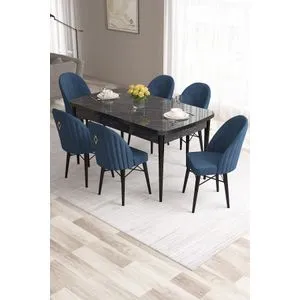 Roz - Black Marble, Navy Blue Black Marble
Navy Blue Extendable Dining Table & Chairs Set (7 Pieces)