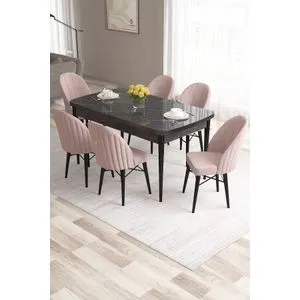 Roz - Black Marble, Pink Black Marble
Pink Extendable Dining Table & Chairs Set (7 Pieces)