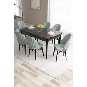 Roz - Black Marble, Sea Green Black Marble
Sea Green Extendable Dining Table & Chairs Set (7 Pieces)