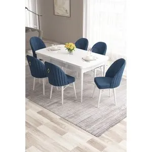 Roz - White, Navy Blue White
Navy Blue Extendable Dining Table & Chairs Set (7 Pieces)
