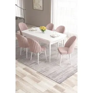 Roz - White, Pink White
Pink Extendable Dining Table & Chairs Set (7 Pieces)