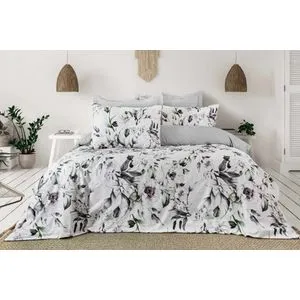 Ruma WhiteGreenDark Grey Satin Double Quilt Cover Set