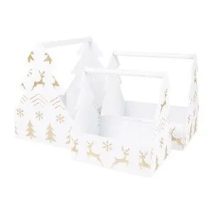 S/3 Dekor kutije sa ručkom, irvasi, bele metal