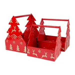 S/3 Dekor kutije sa ručkom, irvasi, crvene metal