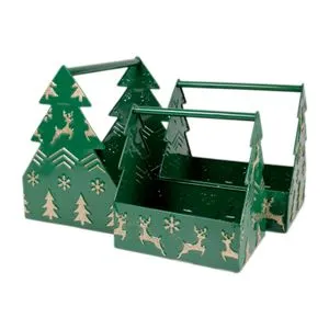 S/3 Dekor kutije sa ručkom, irvasi, zelene metal