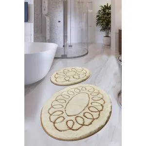 Safir - Ecru Multicolor Set Tepiha za Kupatilo (2 Komada)