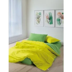Sage - Žuti, Zeleni Žuti Green Ranforce Super King Posteljina Set