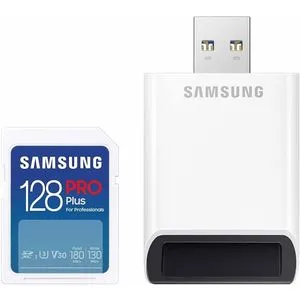 Samsung MB-SD128SB/WW SD Card 128GB, PRO Plus, SDXC, UHS-I U3 V30 Class 10, Read up to 180MB/s, W...