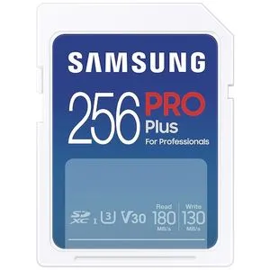 Samsung MB-SD256S/EU SD Card 256GB, PRO Plus, SDXC, UHS-I U3 V30 Class 10, Read up to 180MB/s, Wr...