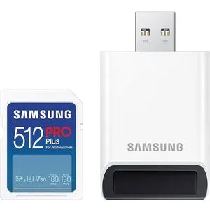Samsung MB-SD512SB/WW SD Card 512GB, PRO Plus, SDXC, UHS-I U3 V30 Class 10, Read up to 180MB/s, W...