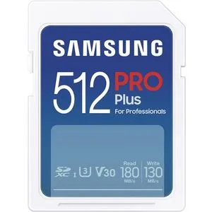 Samsung MB-SD512S/EU SD Card 512GB, PRO Plus, SDXC, UHS-I U3 V30 Class 10, Read up to 180MB/s, Wr...