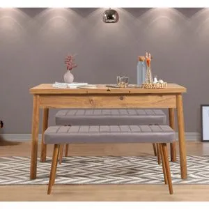 Santiago 0701 - Set Trpezarijskog Stola i Klupa u SoHo Sivoj i Atlantskoj Borovini (3 dela)