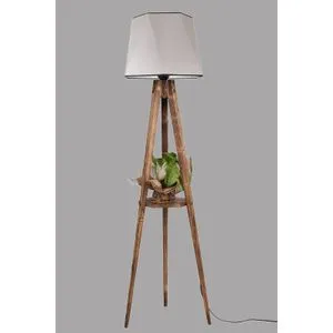 Sehbalı Tripod Lambader Yanık Altıgen Açık Hasır Gri Abajurlu Grey Floor Lamp