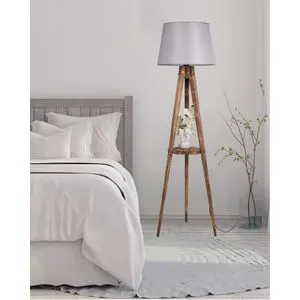 Sehbalı Tripod Yanık Lambader Pramit Hasır Gri Abajurlu Brown Grey Floor Lamp