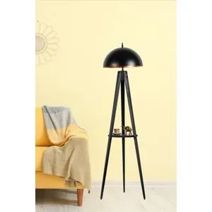Sehpalı Tripod Siyah Büyük Retro Başlıklı Lambader Black Floor Lamp