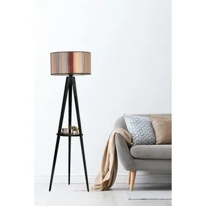 Sehpalı Tripod Siyah Silindir Renkli Abajurlu Lambader