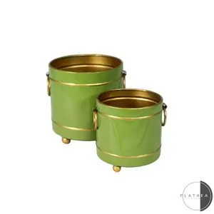 Set 2 metalne obloge za saksije zeleno/zlatno 132880
