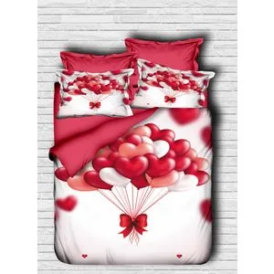 Set posteljine '102 Red White Pink Double' sa 3D štampom