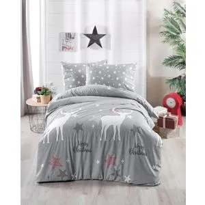 Set posteljine Merry Grey White Red Ranforce za jedan krevet