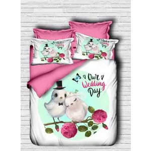 Set posteljine sa dvostrukim prekrivačem u bojama roze, bele, mente i zelene
