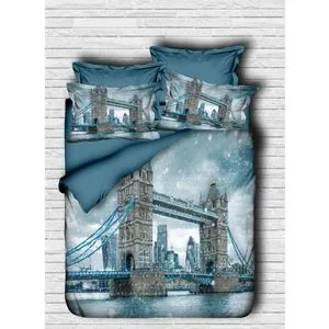 Set posteljine sa jorganskom navlakom 126 Blue White Brown, Jednokrevetni