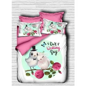 Set posteljine za bračni krevet 173 White Pink Green