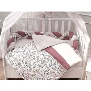 Set za spavanje za bebe - Cveće u roze, beloj i sivoj boji