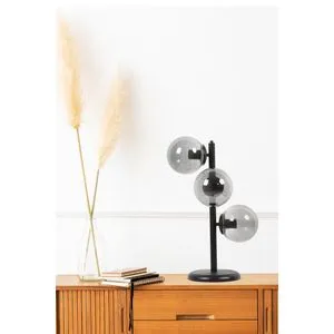 Simay 3 Lü Siyah Füme Camlı Masa Lambası Black Table Lamp