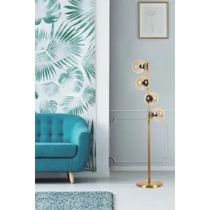 Simay 4 Lü Eskitme Bal Camlı Lambader Gold Floor Lamp