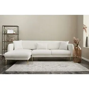 Simena Left - Cream CreamGold Corner Sofa-Bed
