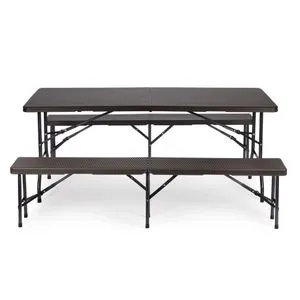 Sklopivi set sto180cm sa 2 klupe ratan brown