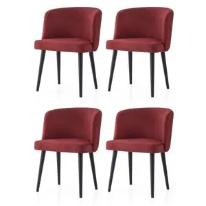 Soft - 4109 V4 Crna i Crvena Stolica Set (4 Komada)