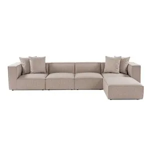 Sora (L1-O1-O1-1R-POUFFE) - Ugao Sofa u Boji Peska sa Pufnom