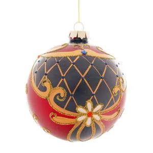 Staklena novogodišnja kugla plavo/crvena D.10CM