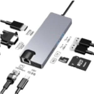 Stars Solutions Adapter USB-C na HDMI/VGA/USB/SD/TF/LAN/PD sivi