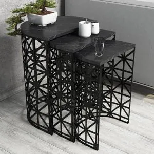 Stil - Black Marble Black Nesting Table (3 Pieces)
